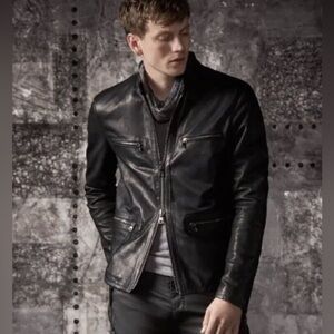 John Varvatos black sheepskin leather jacket, size 56 (XL)